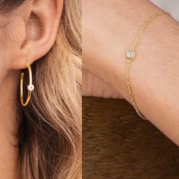 Marrin Costello 14k Gold Plated & White Topaz Hoop Earrings & Bracelet Set - Picture 1 of 11